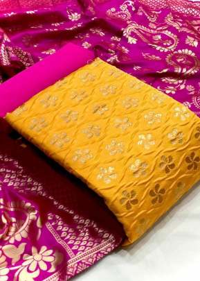 Exclusive Designer Banarasi Silk Dress Material In Yellow salwar suits