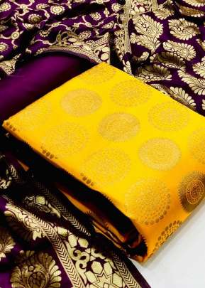 Exclusive Designer Banarasi Silk Dress Material In Yellow salwar suits