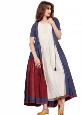 Exclusive Designer Fancy Cotton Degital Print Kurtis In White And Blue Designer Kurtis