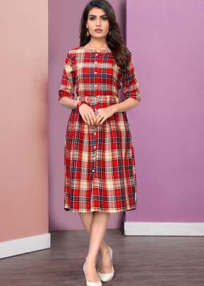 Exclusive Designer Reyon Twill Kurtis In Red kurtis