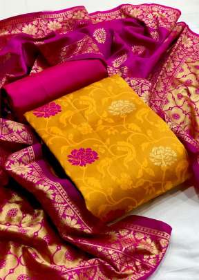 Exclusive Fancy Designer Banarasi Silk Dress Material In Yellow salwar suits