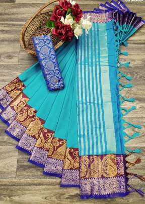 Exclusive Fancy Designer Soft Cotton Saree In Sky Blue cotton sarees