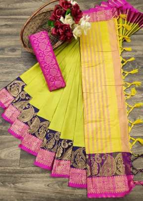 Exclusive Fancy Designer Soft Cotton Saree In Lemon Yellow cotton sarees