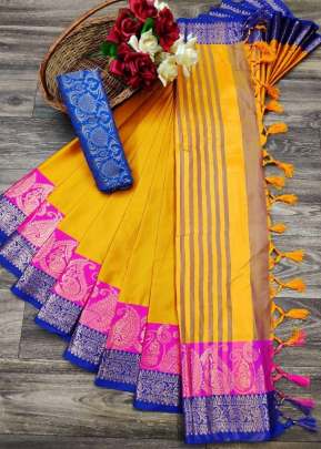 Exclusive Fancy Designer Soft Cotton Saree In Yellow cotton sarees