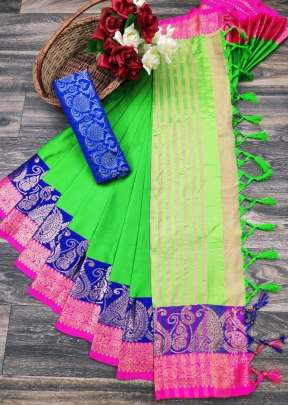 Exclusive Fancy Designer Soft Cotton Saree In Parrot Green cotton sarees