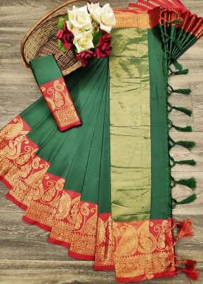 Exclusive Fancy Designer Soft Cotton Saree In Dark Green cotton sarees