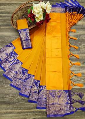 Exclusive Fancy Designer Soft Cotton Saree In Yellow And Blue cotton sarees