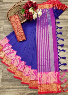 Exclusive Fancy Designer Soft Cotton Saree In Blue cotton sarees