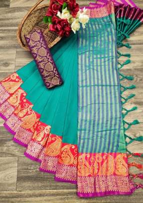Exclusive Fancy Designer Soft Cotton Saree In Rama cotton sarees