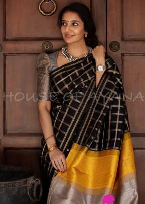 Exclusive Fancy Look Smooth Silk Saree with Chex Design In Black Sarees