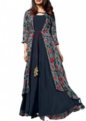 Exclusive Fancy Maslim Cotton Rayon Kurtis With Digital Print In Blue And Grey Designer Kurtis