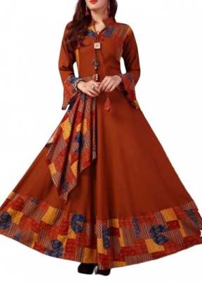 Exclusive Fancy Maslim Cotton Rayon Kurtis With Digital Print In Orange Designer Kurtis