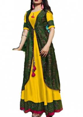Exclusive Fancy Maslim Cotton Rayon Kurtis With Digital Print In Yellow And Green kurtis