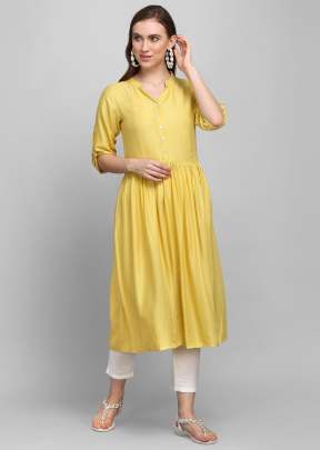 Exclusive Fancy Plain Viscous Kurtis In Yellow kurtis