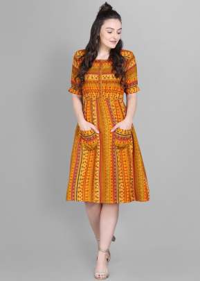 Exclusive Fancy Printed Reyon Kurtis In Yellow printed kurtis