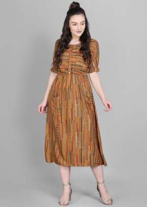 Exclusive Fancy Printed Reyon Kurtis In Brown printed kurtis