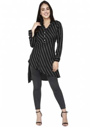 Exclusive Fancy Yarn Dayed Reyon Long Shirt In Black Shirts