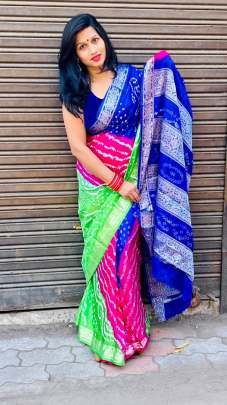 Exclusive Hand Made Bandani Saree In Navy Blue BANDHANI SAREE