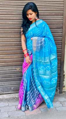 Exclusive Hand Made Bandani Saree In Sky Blue BANDHANI SAREE