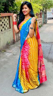 Exclusive Hand Made Bandani Saree In Yellow BANDHANI SAREE