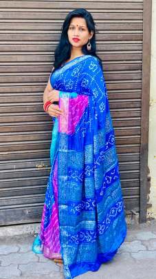 Exclusive Hand Made Bandani Saree In Blue BANDHANI SAREE