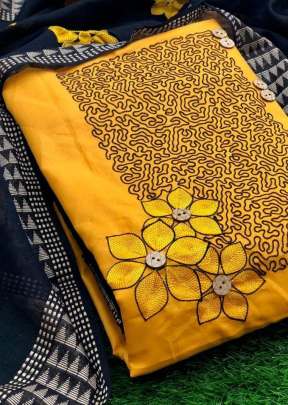 Exclusive Slub Cotton With Embroidery Work Dress Material in Bright Yellow salwar suits