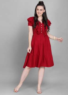 Fancy Designer Reyon Kurtis In Red kurtis