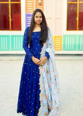 Fancy Designer Sana Silk Gown With Embroidery Work In Blue western wear