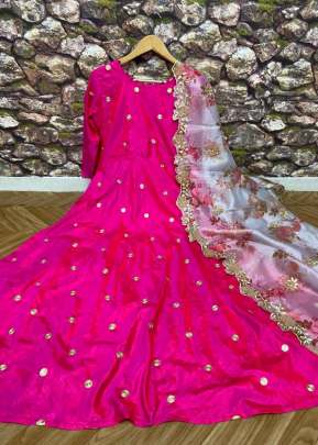 Fancy Designer Sana Silk Gown With Embroidery Work In Pink Gown