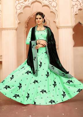 Fancy Designer Soft Tikki Silk  Lehnga In Light Green designer lehenga