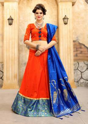 Fancy Designer Soft Tikki Silk  Lehnga In Orange