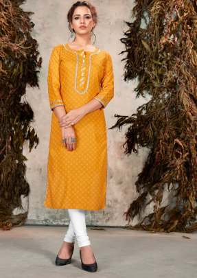 Fancy Havy Reyon Printed Kurti With Gotta Patti Design In Yellow kurtis