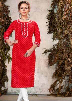 Fancy Havy Reyon Printed Kurti With Gotta Patti Design In Red kurtis