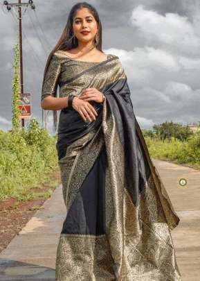 Heavy Silver Weaving Border  Soft lichi silk Organic Banarasi Saree on Sale
