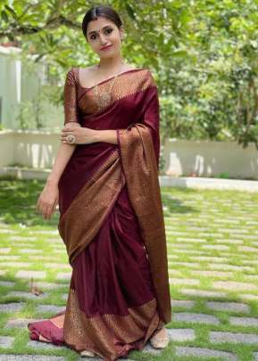 Heavy weavy border Yet Breathable Organic Banarasi Saree on Sale