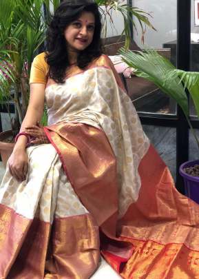 KANCHIPURAM SILK SAREE CREAM COLOR 