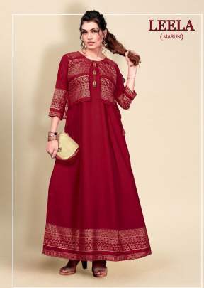 Leela Hit Long Gown Kurti With Fancy Button In Rich Red Color  kurtis