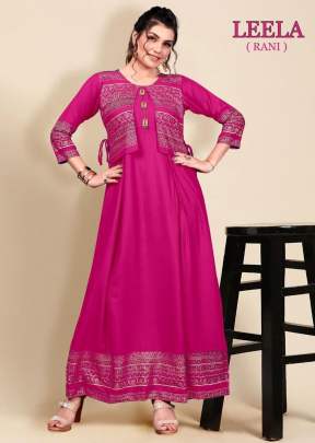 Leela Hit Long Gown Kurti With Fancy Button In Pink Color  Anarkali Kurtis