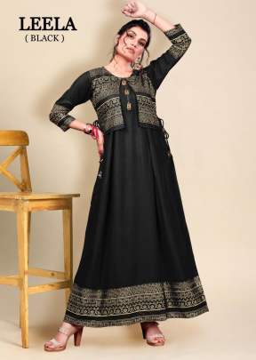 Leela Hit Long Gown Kurti With Fancy Button In Black Color  Anarkali Kurtis