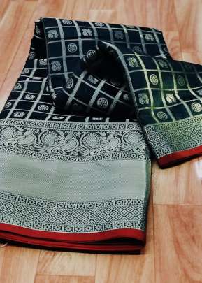 Lichi Silk With Waving Silver Zari And Nice Extra Ordinary Design In Black