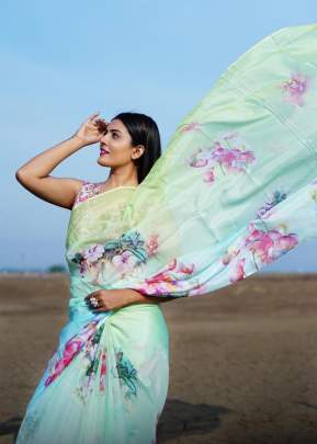 Light Mint Green TEBI Silk Soft Printed Hight Quality  Printed Sarees