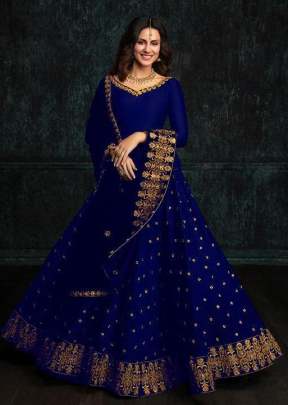 New Classic Tapeta Silk Lehnga With Embroidery Work In Navy Blue lehenga