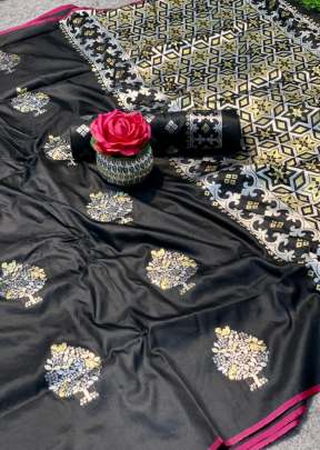 New Designer Lichi Silk Saree in Black 