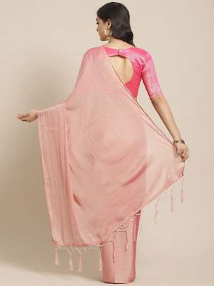 Pink & Golden Striped Cotton Saree cotton sarees