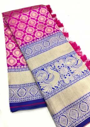 Pink Saree With Navy Blue Patta TaanishQa Vol 7