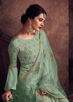 Pista Color Designer Suit In Pakistani Style Wedding Dress