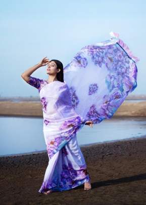 Purple TEBI Silk Soft Printed Hight Quality  Fancy Saree