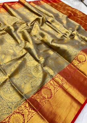 RajPath Gold Zari In Red Color KANCHIPURAM Quality  Sarees