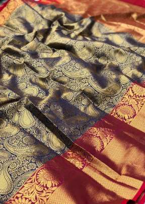 RajPath Gold Zari In Blue Color KANCHIPURAM Quality Sarees