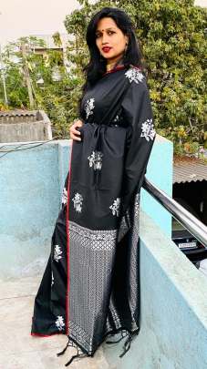 Stylish Black Color With golden and silver weaving work MAAHI-4